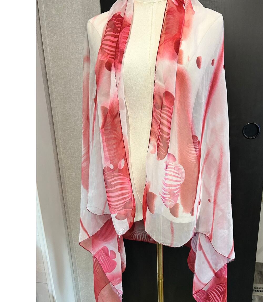 Bijoux Scarf Pink Fish Sheer Tropical Underwater Boho Chic Y2K Resort Cabana
